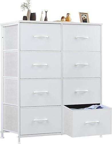 Sweetcrispy Cómoda para Dormitorio, Unidad Organizadora con 8 Cajones de Tela, Torre de Almacenamiento de Tela, Organizador de Cajones con Marco de