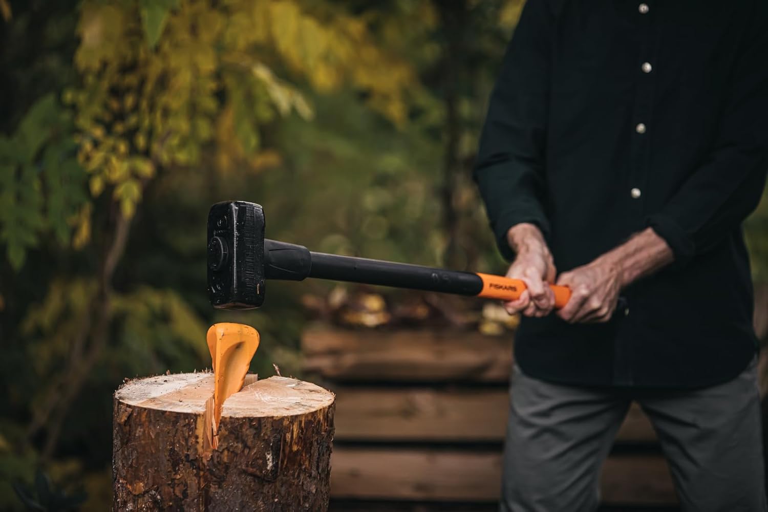 Fiskars Splitting Wedge Helicoidal, for Hammer with Polymer Head, Hardened Steel (Forged Carbon Steel), Orange, 1000600