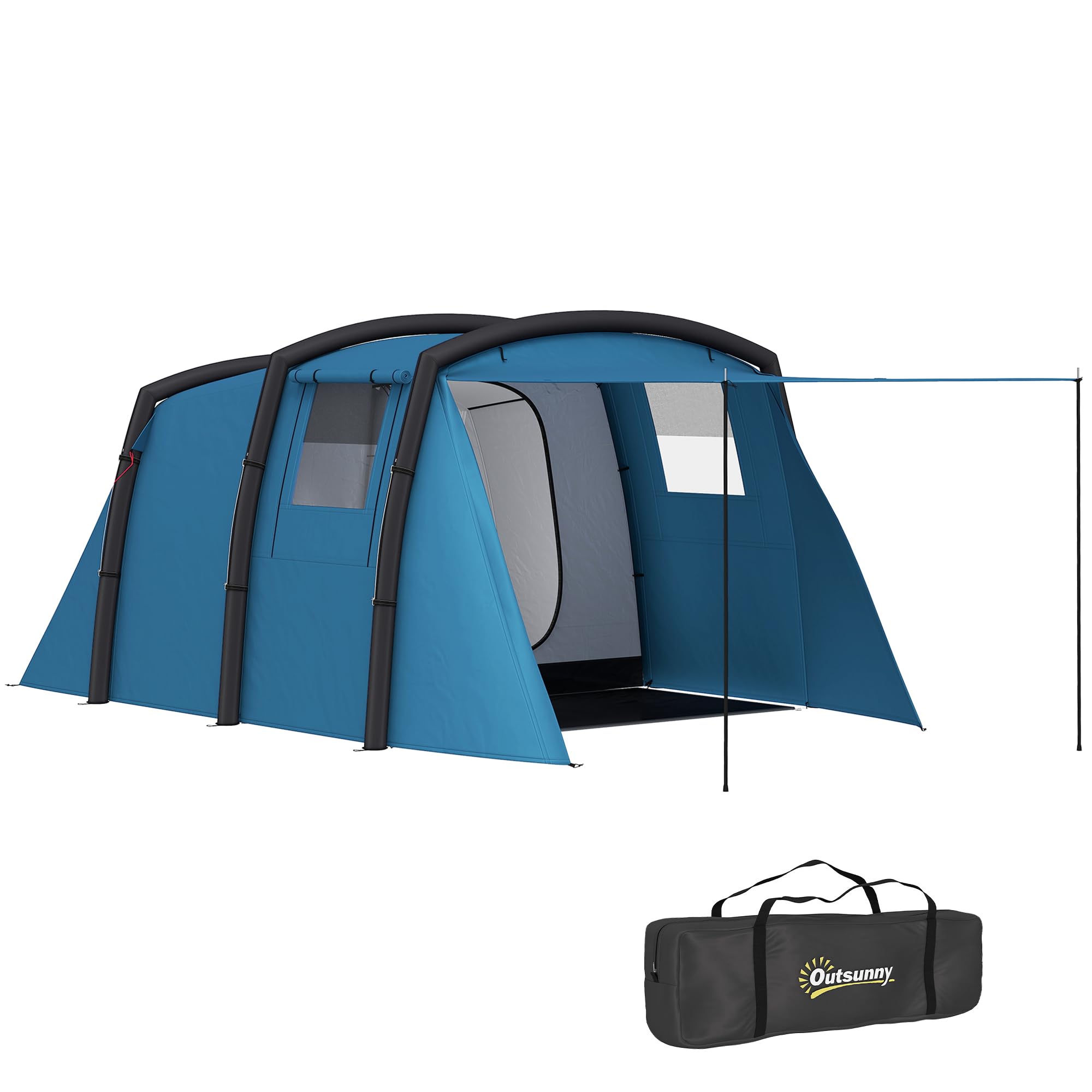 Outsunny Tenda da campeggio gonfiabile per famiglie, tipo Tunnel per 3-6 persone, tenda da campeggio glamping con lobby, finestre in rete e borsa per il trasporto, protezione UV 50+ impermeabile
