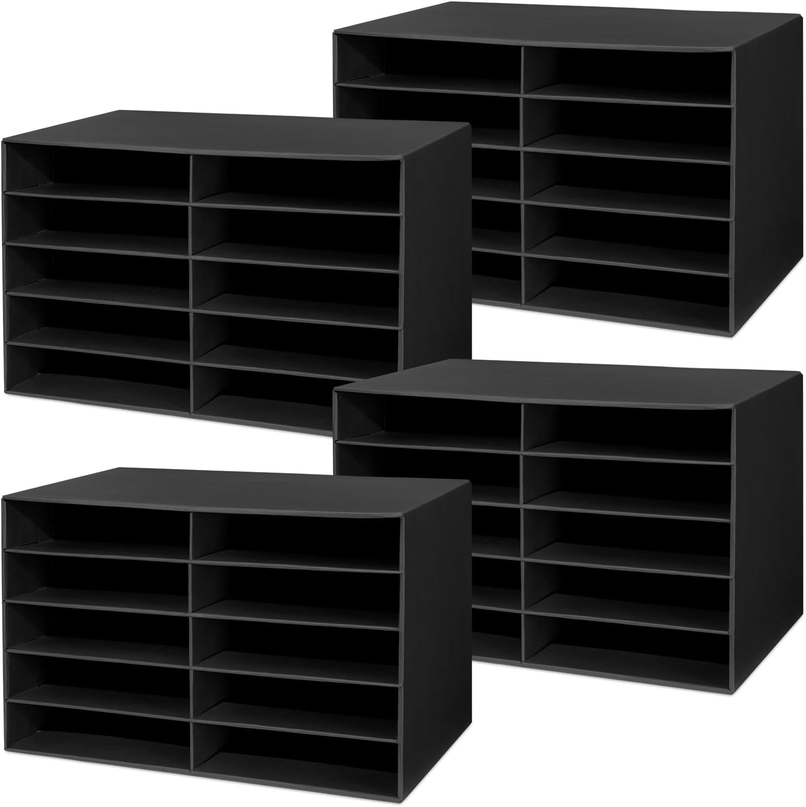 4 Pieces Cardboard Paper Organizer, Classroom Mailboxes, Construction Paper Storage, Compartment Literature Sorters, Classroom Organizers for Student Office School (Black,10 Slots)