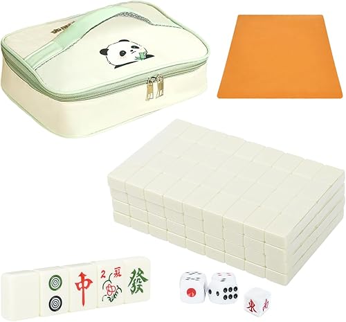 Miniatura 7 de TWBTC Mini juegos chinos de Mahjong rosa de 1.024 in, 144 azulejos de melamina con bolso de viaje portátil, dados, cubierta de mesa, indicador de