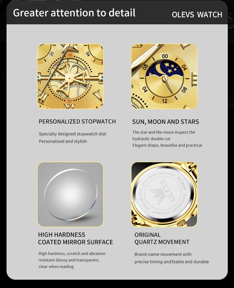 Image of OLEVS Mens Watches Business Large Numer Easy to Read Quartz Watch Stainless Steel Waterproof Luminous Date Casual Male Watch