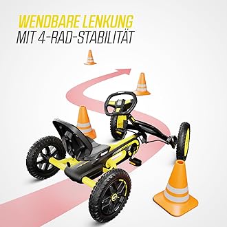Berg Toys Buddy Cross Pedal Go Kart for Kids and Adults – Adjustable Ride On Toy for Ages 4-8 – Go Karts with BFR System,Outdoor Pedal Car for Kids (Yellow)