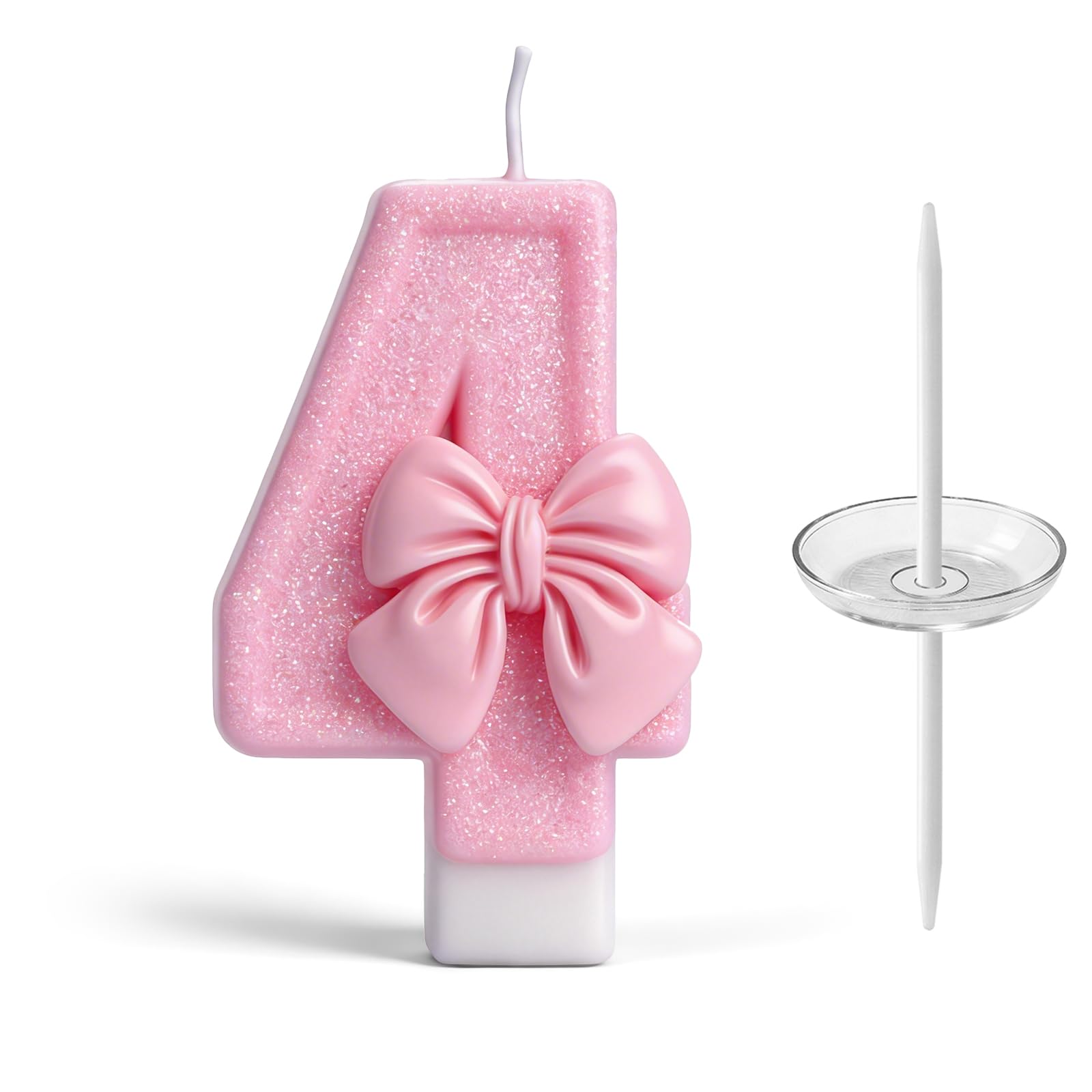 Peapin Girls Pink 4Nd Birthday Cake Topper, Butterfly Glitter Number Candle Cake Decoration, Birthday Candles, Number Candles For Cakes, Birthday Party Cake Decorations