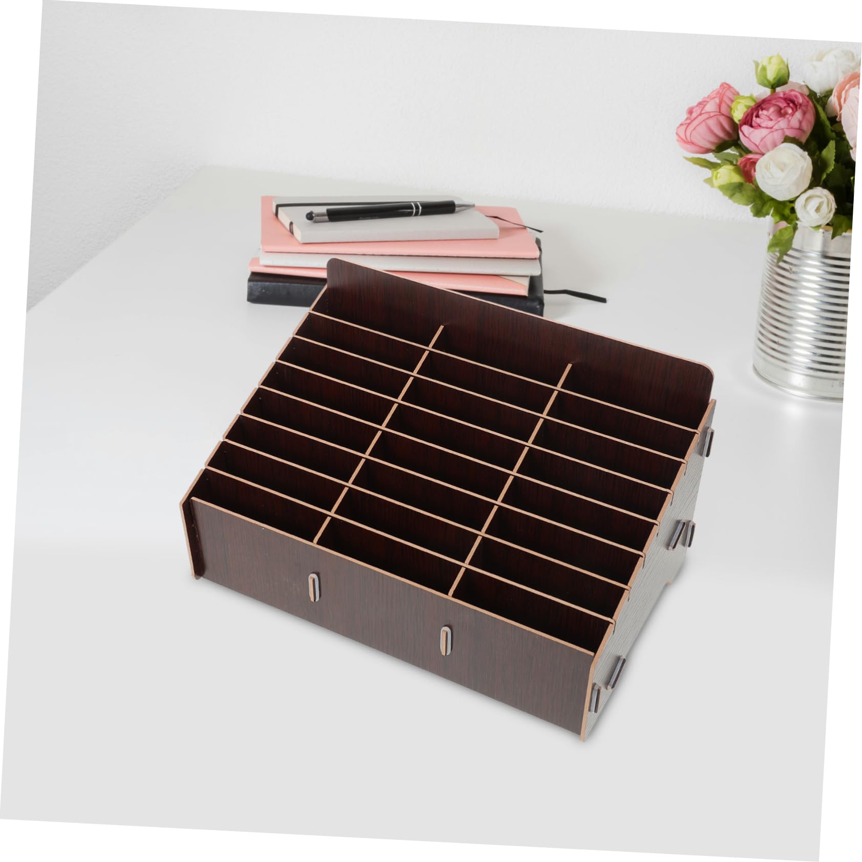 Organizer da Scrivania Versatile Multi-scomparti in Legno Porta Cellulare e Classificatore per Cellulari e Piccoli Oggetti per Aula e Ufficio