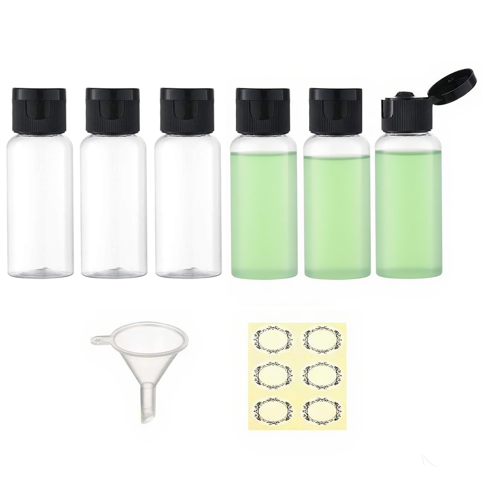 6 Bottiglie Da Viaggio Trasparenti 100ml Per Liquidi - Contenitori TSA In PET A Prova Di Perdite Con Tappo A Scatto Ed Etichette