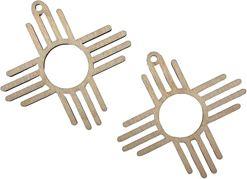 12 piezas (muchas opciones de tamaño) madera lisa sin terminar Nuevo México, símbolo de sol Zia con corte láser, aretes colgantes de joyería en