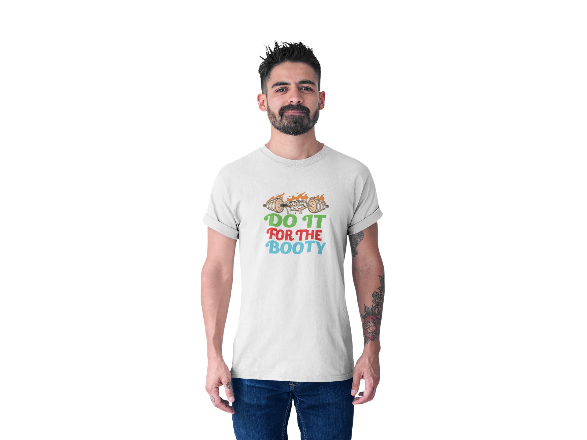 Aayansh CREATIONDo It for The Booty, Round Neck Gym Tshirt (White Tshirt) - Clothes for Gym Lovers - Suitable for Gym Going Person