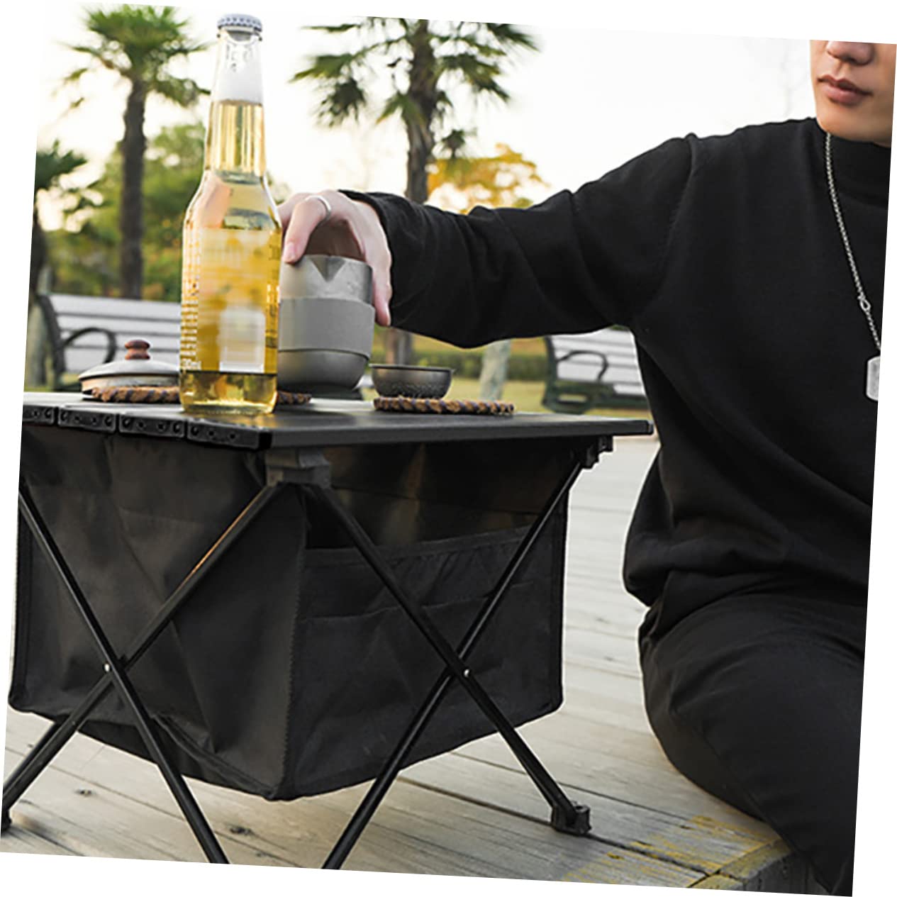 PartyKindom Tavolo per Barbecue e Picnic Accessori con Custodia per Spiaggia e Facile Montare e Trasportare