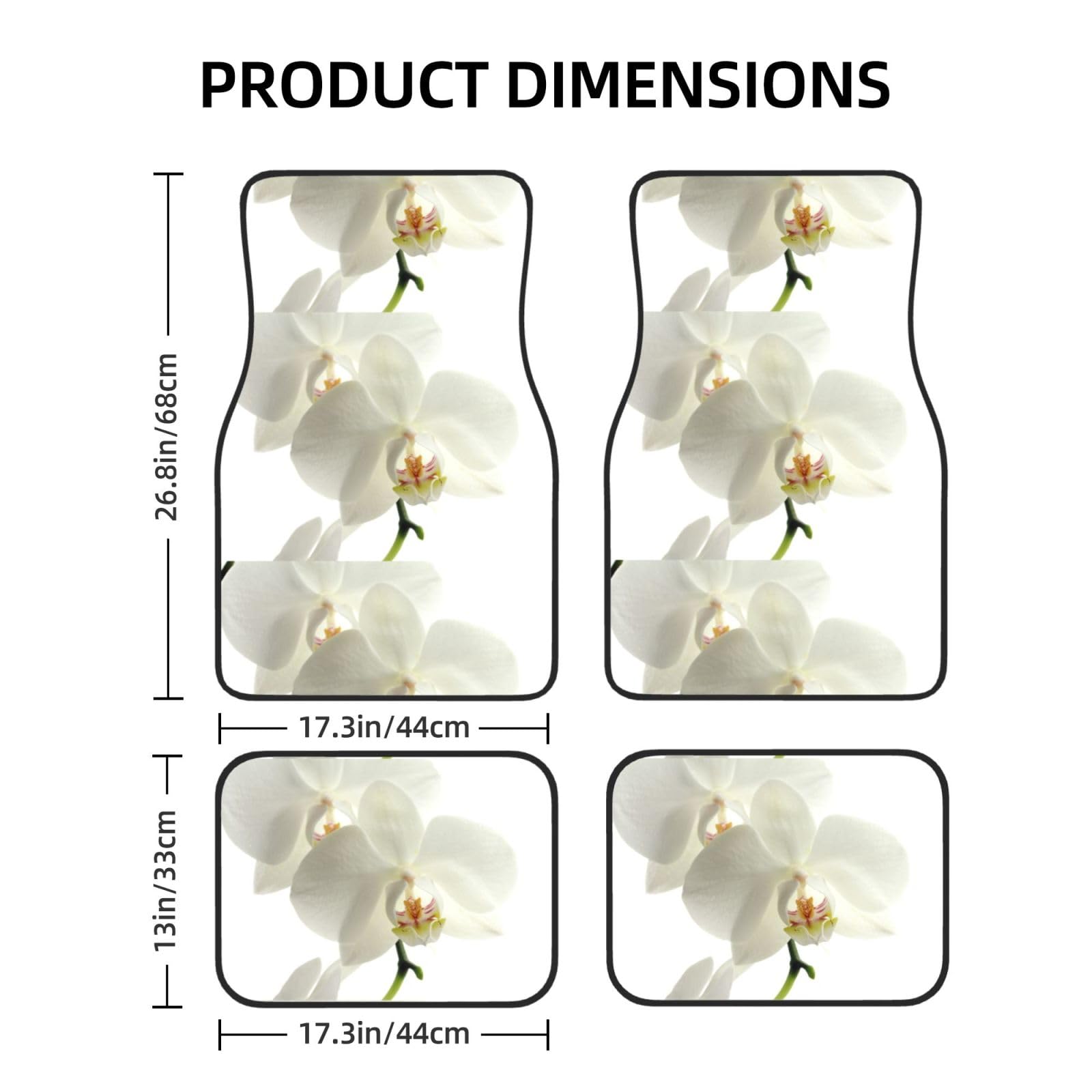 Florale weiße Orchideenblüten, trendig, 4er-Set Auto-Fußmatten, Neopren-Fußmatten für Fahrzeuge, rutschfeste Auto-Fußmatten, Autozubehör