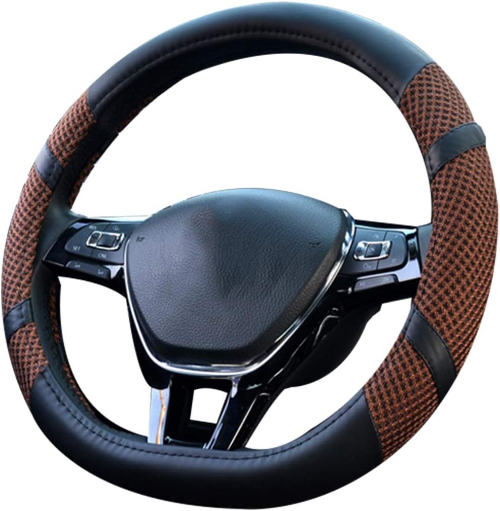 coofig Steering Wheel Cover for Car Universal 15 inch Microfiber Leather Viscose Ice Silk Breathable Anti-Slip (Coffee, New D Type)