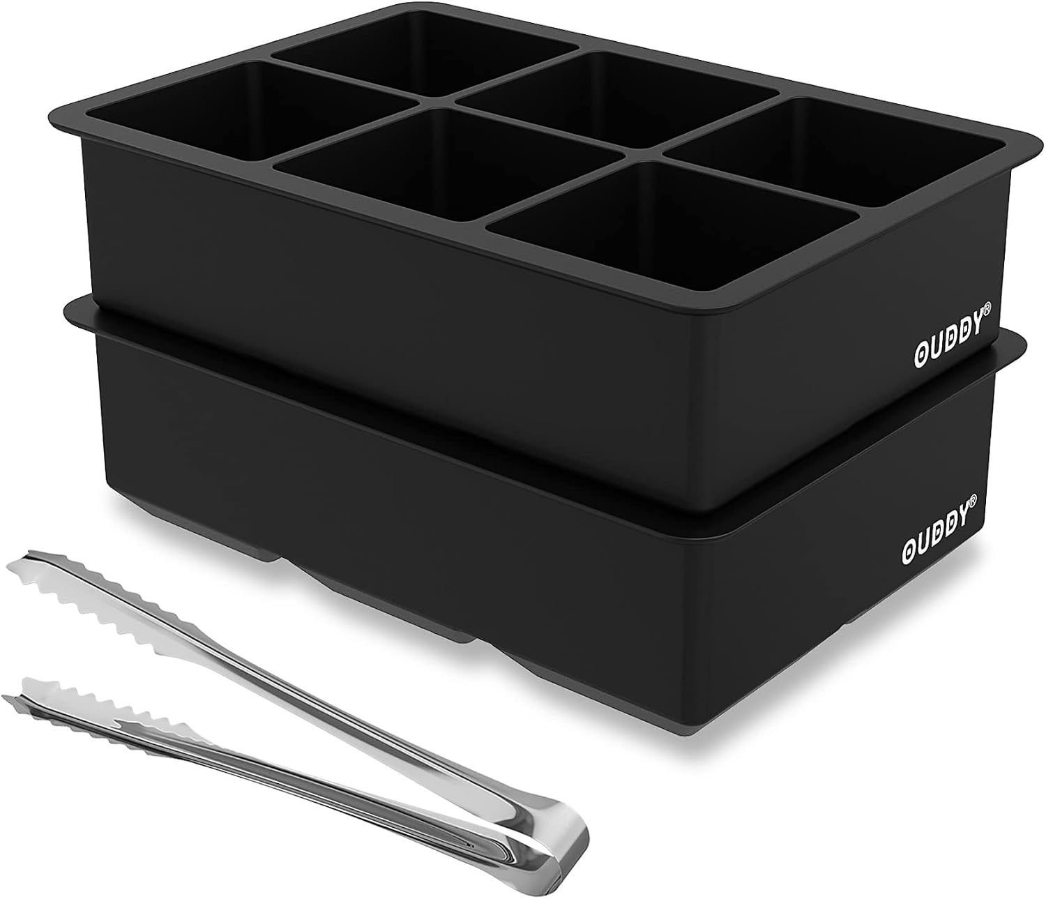 2 Pcs Large Ice Cube Trays, Silicone Ice Cube Tray for Freezer, 6 Cavities-2 Inch Ice Tray with A Clip, BPA Free Easy to Release Reusable Ice Cube Mold ​for Cocktails Whiskey, Wine
