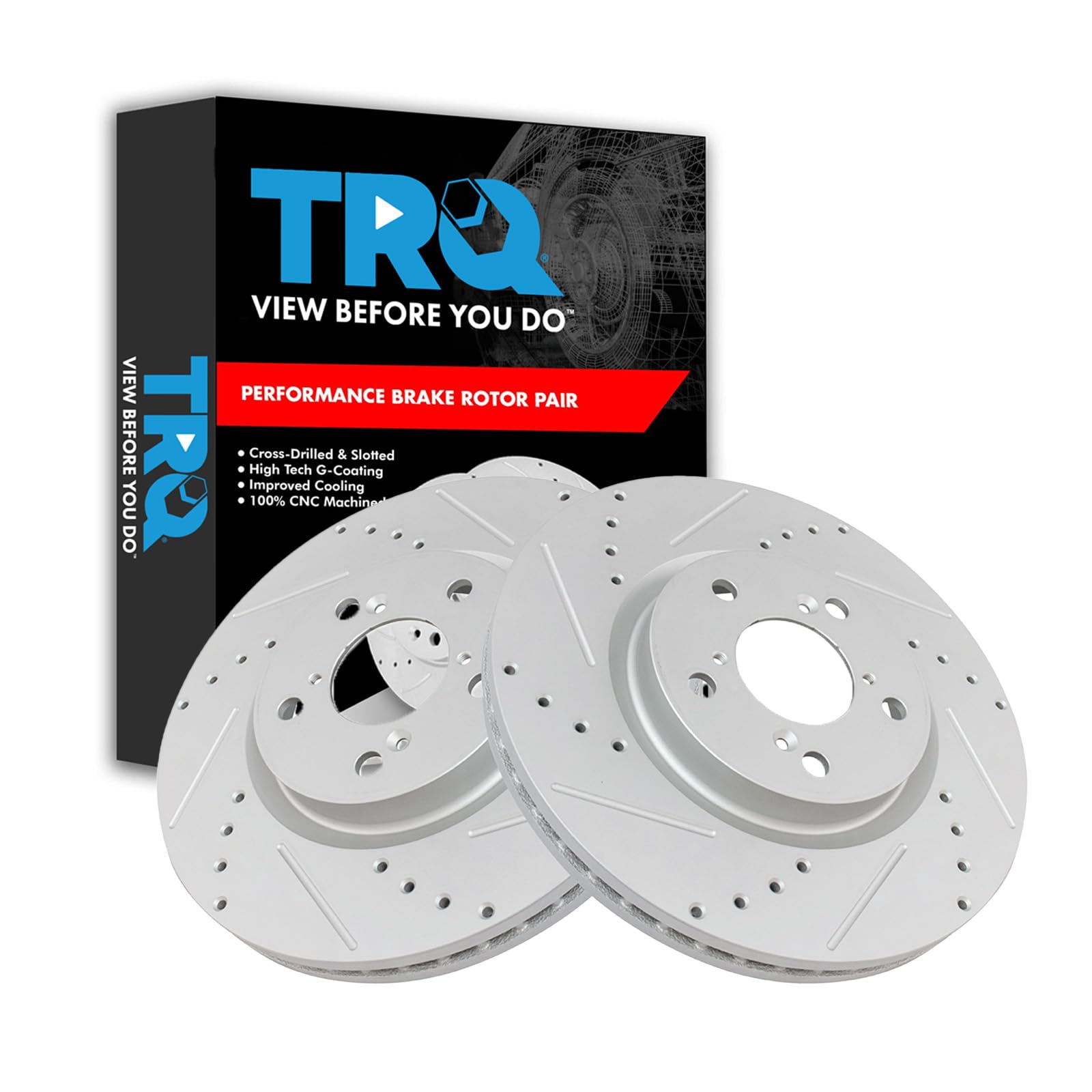 TRQ Front Performance Brake Rotors Set Premium G-Coated Cross Drilled & Slotted Compatible with 2009-2014 Acura TL 2011-2014 Honda Odyssey