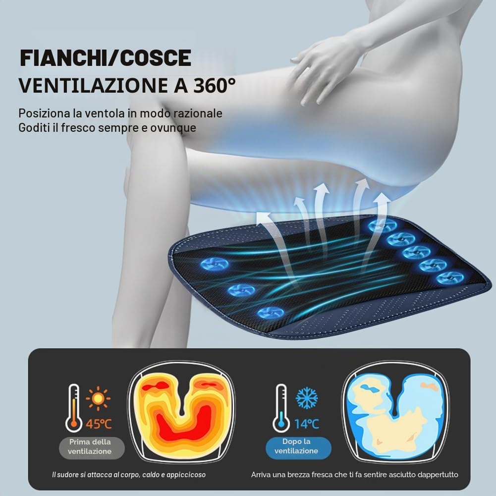Starnearby Cuscino per Seggiolino Auto con Ventola Cuscino per Sedile Auto di Raffreddamento con Porta USB Coprisedile Ventilato Auto Cuscino Sedile Auto Rinfrescante Regolabile a Tre velocità