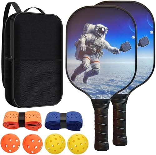 Juego de 2 palas de pickleball con superficie de fibra de carbono, raqueta de pickleball de polipropileno, juego de bolas de pepinillo de grafito