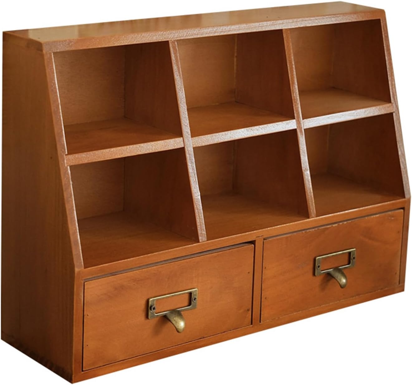 Farmhouse Wood Storage Box 6 Open Section 2 Drawers For Home Office Multifunctional Drawer Organizers Cabinet