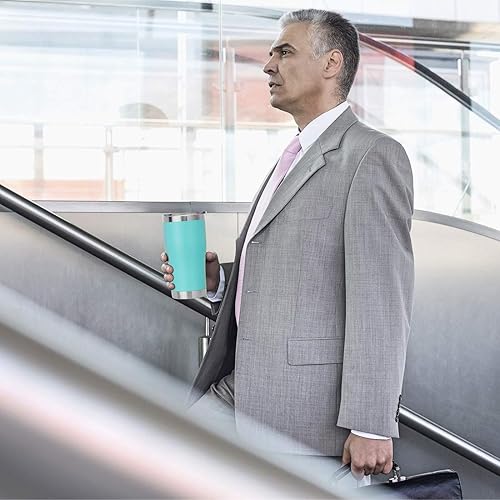 Miniatura 24 de DOMICARE vaso de doble pared con aislamiento al vacío, 20 onzas, con tapa, vaso de viaje de acero inoxidable, vaso de café con recubrimiento