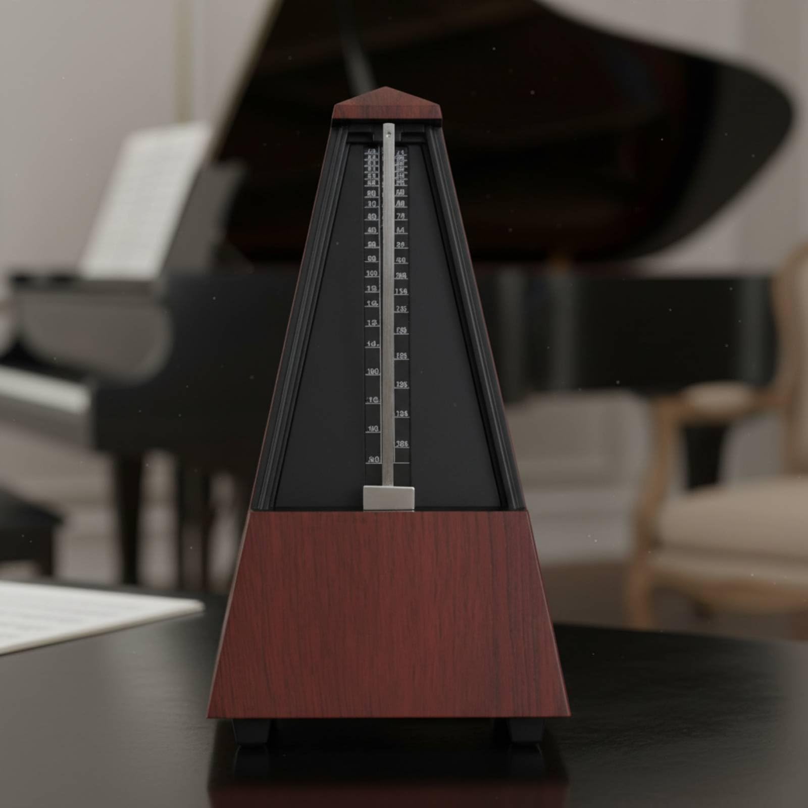Métronome Mécanique Outil Musical Précis Générateur de Battement Boîtier Traditionnel en Teck Échelle de Tempo Large Convient pour Cours Pratique Individuelle, Bois Naturel