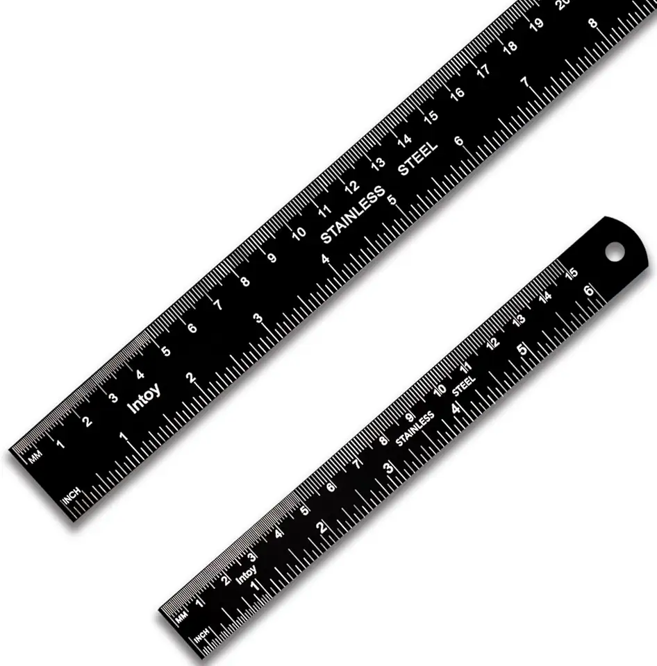 Metal Ruler Kit 12 Inch and 6 Inch, Stainless Steel Rulers with Centimeters, Millimeters, Inches and Conversion Table for Office and School, Easy to Read Metric Rule Set, 2 Pack