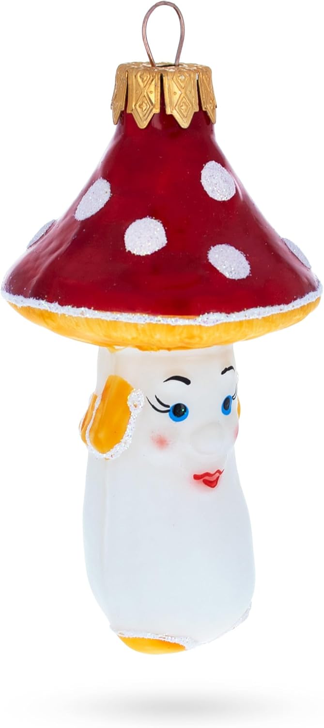 Mushroom with Red Cap and White Dots Glass Christmas Ornament - Image 6