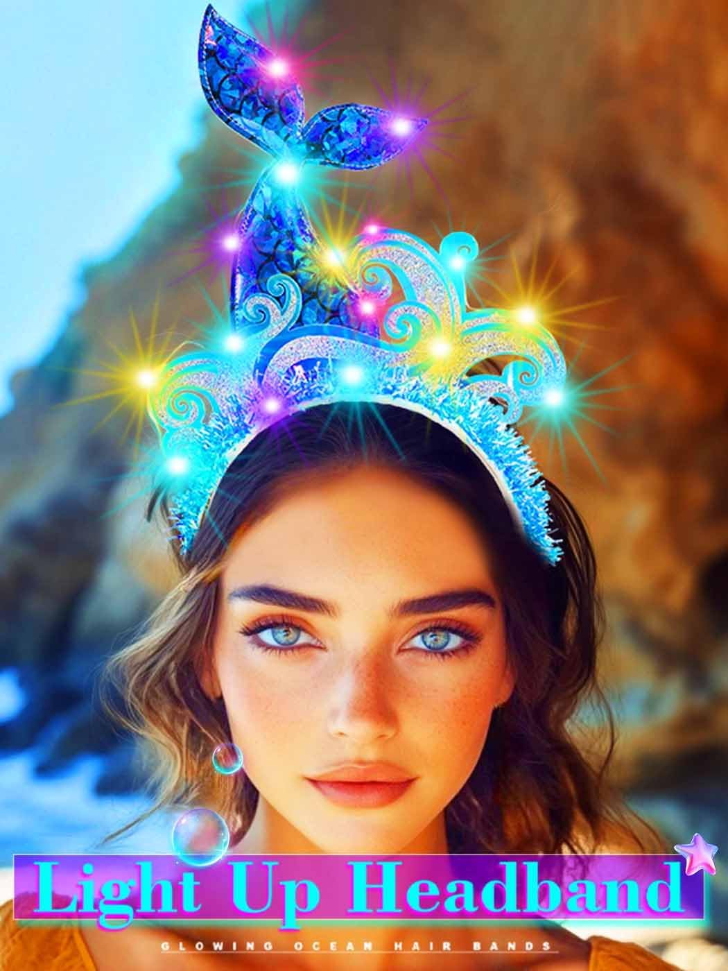 Mermaid Headpiece Costume Starfish Headband Light Up Hair for Women - Image 2