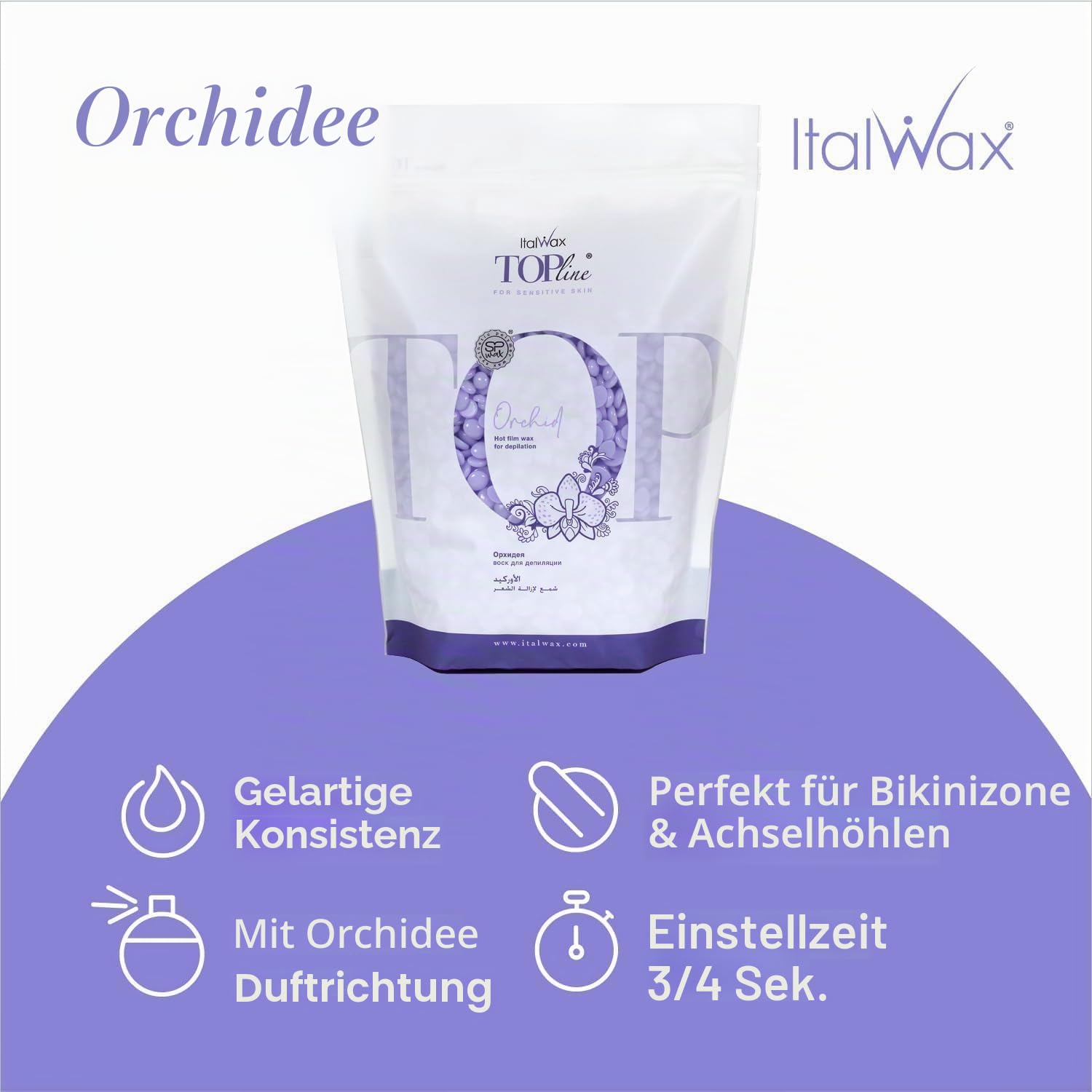 Italwax Top Line Orchid - 750g - Waxing Perlen für Haarentfernung – Duft Orchidee - Synthetische Formulierung ideal für empfindliche Haut - Empfohlen für Bikinizone und Achseln