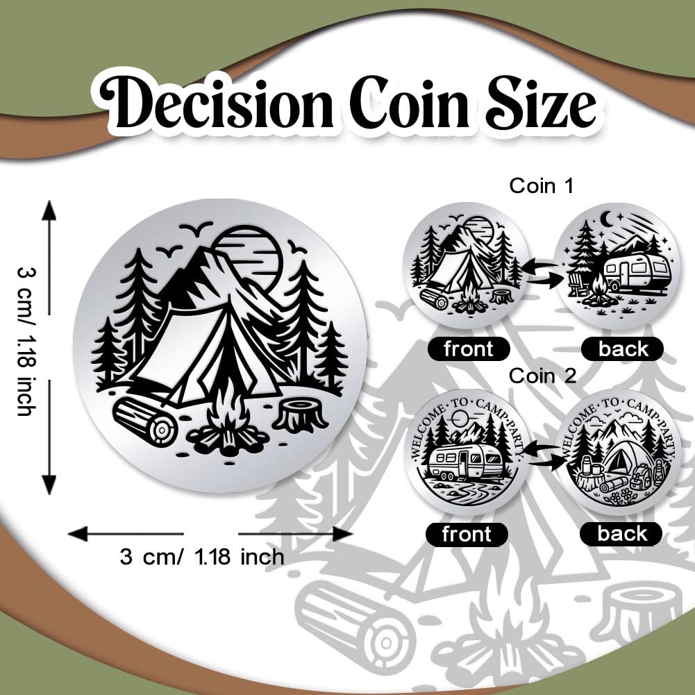 UNICRAFTALE 2Pcs 2 Styles Stainless Steel Camping Party Challenge Coin with Paper Box Decision Maker Coin Gifts for Men Women Camp Bachelorette Party Favors for Camping Bridal Shower Team Bride - Image 3