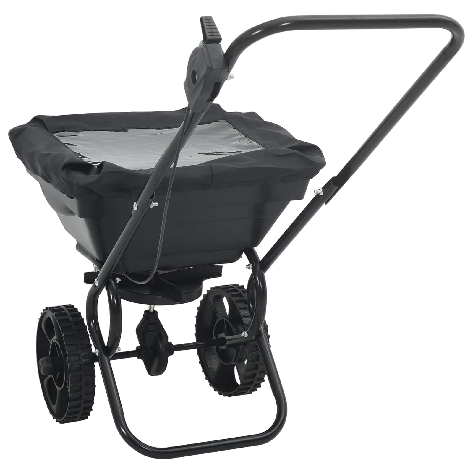 Mangloder Schwarzer Streuwagen aus PVC und Stahl, 82 x 46 x 75 cm, handstreuer, düngerstreuer, universalstreuer für rasenpflege, säen, ausbringen von saat und granulat im garten