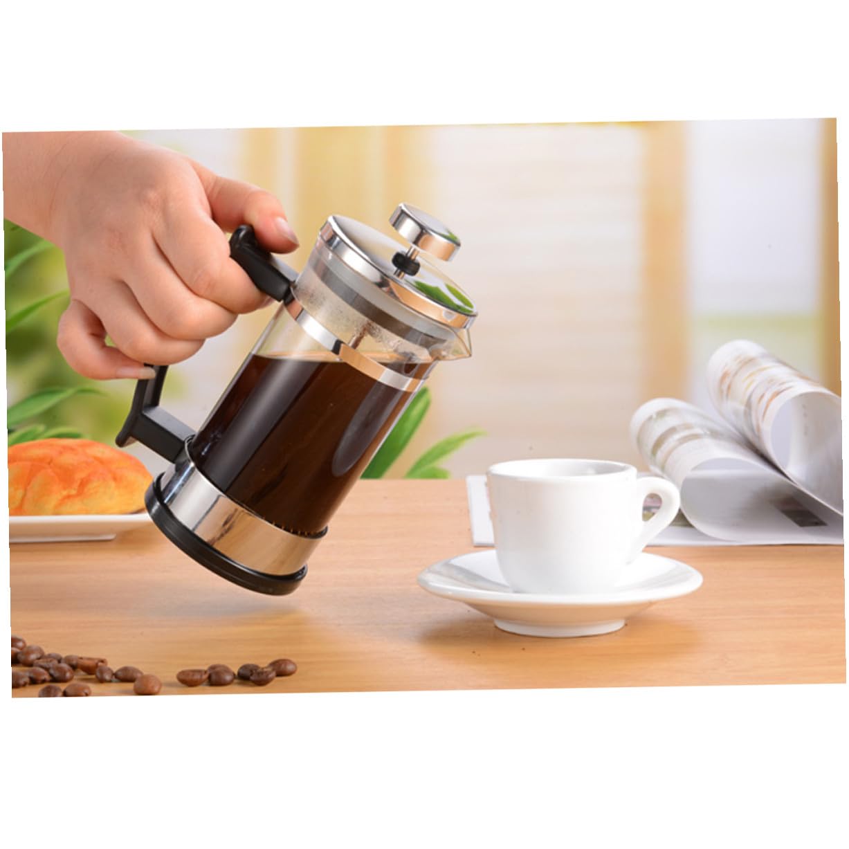 Cafetera de Acero Inoxidable de Doble Capa con Colador para Infusión de Té y Café Resistente al Calor Tetera Multifuncional para Bebidas Calientes y Frías Casa