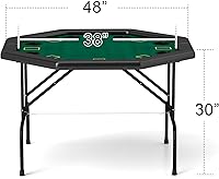 Vista 6 de Mesa de póquer plegable, mesa de cartas octágono con soporte para tazas, mesa de ocio de casino, mesa de póquer Texas Hold 'Em plegable para juego
