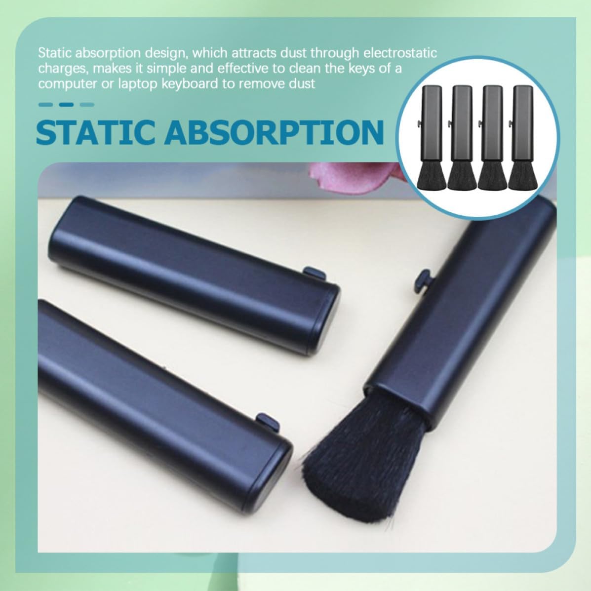 4pcs Black Wool Keyboard Brush for Cleaning Electronics Portable