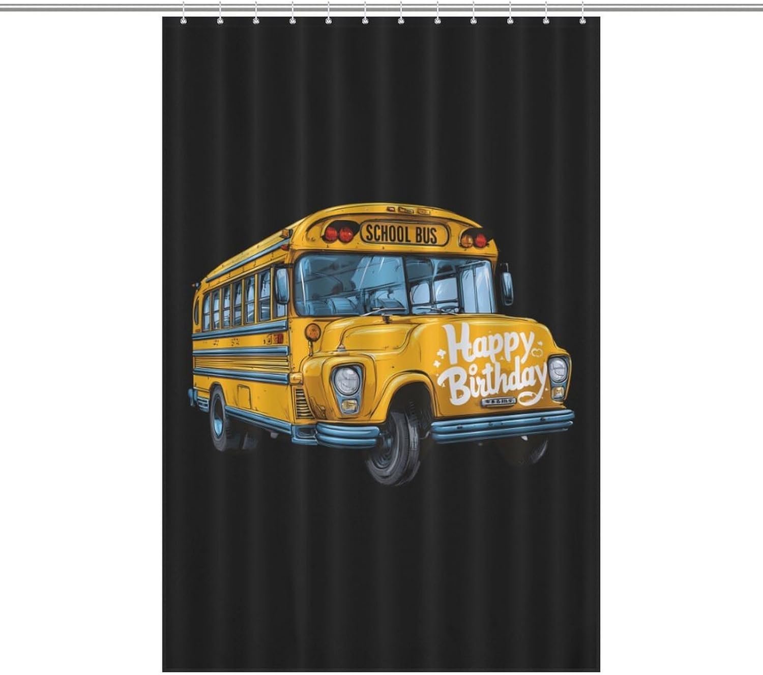 School Bus Happy Birthday Shower Curtain 46.85x70.87Inch（119x180cm） Polyester Bath Curtain Shower Curtains Printed Decorative