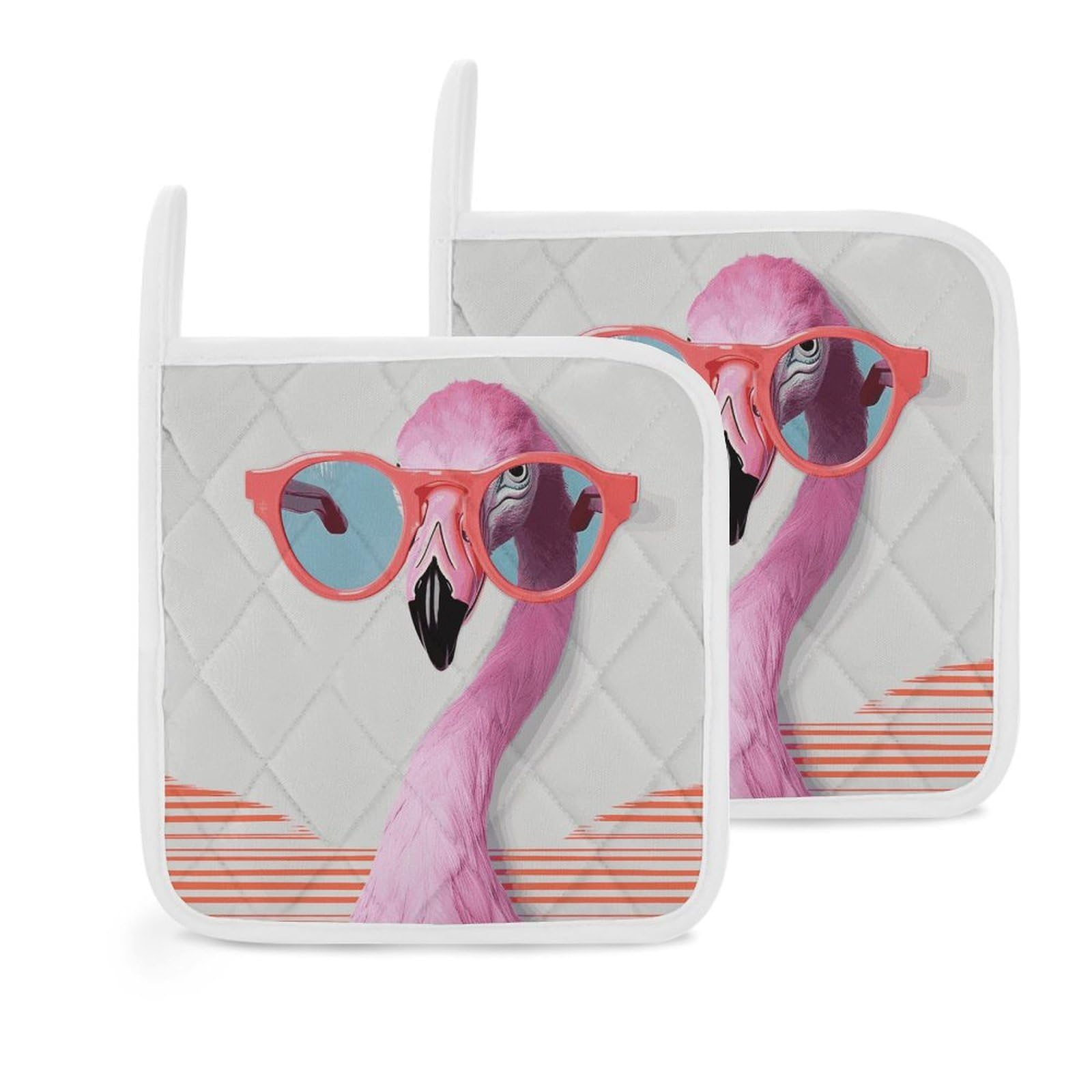 Btcowzrv Style Hello Glasses Flamingo 2 Pack Pot Holders For Kitchen, Heat Resistant Potholder Set With Hanging Loops, Hot Pads For Oven Baking Cooking