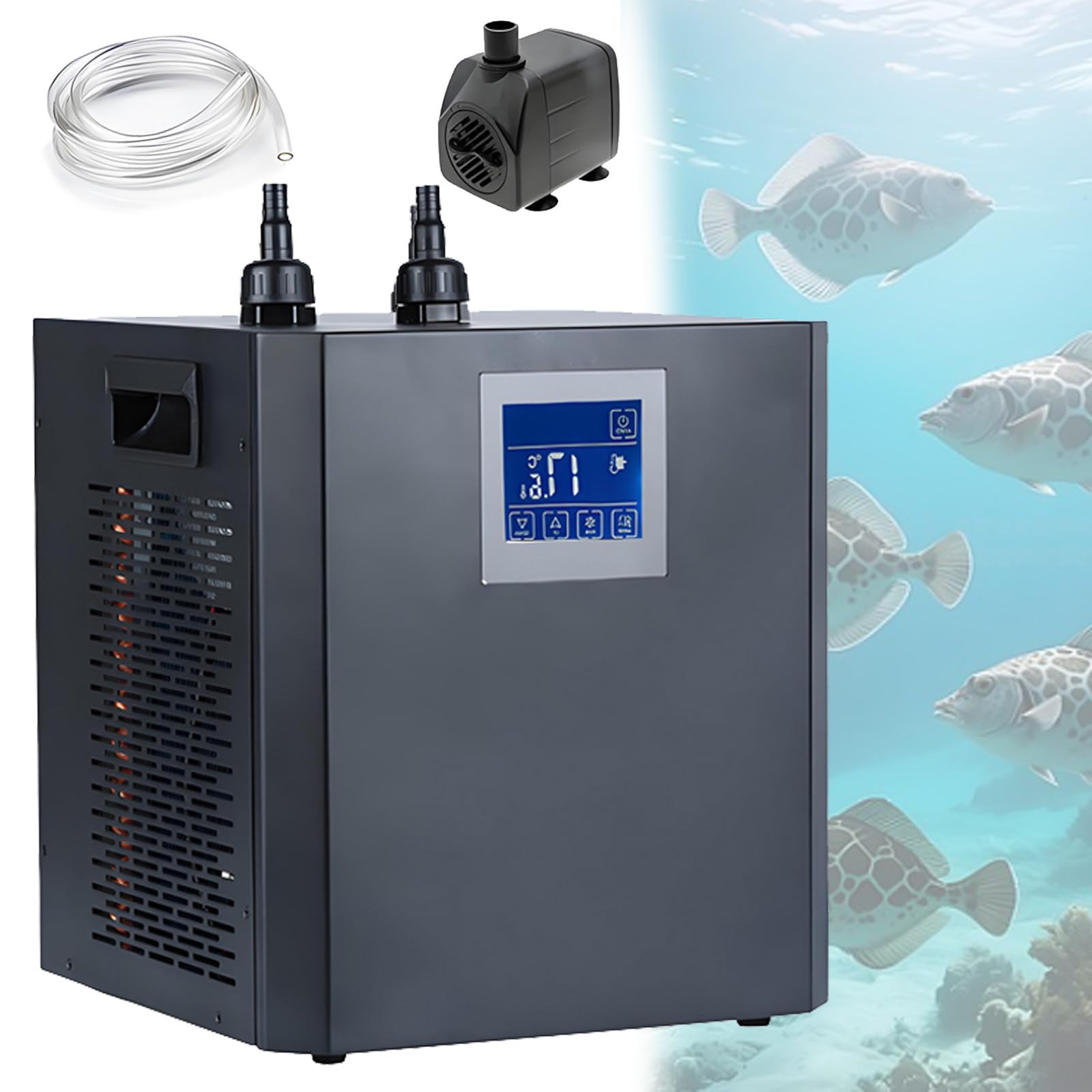 Refrigeratore per Acquario, Kit Pompa refrigeratore da 300L/500L, refrigeratore per Acquario per Acqua Dolce/salata, alghe, Meduse, Coralli, Regolabile da 4 a 50°C/da 39 a 122°F 300L