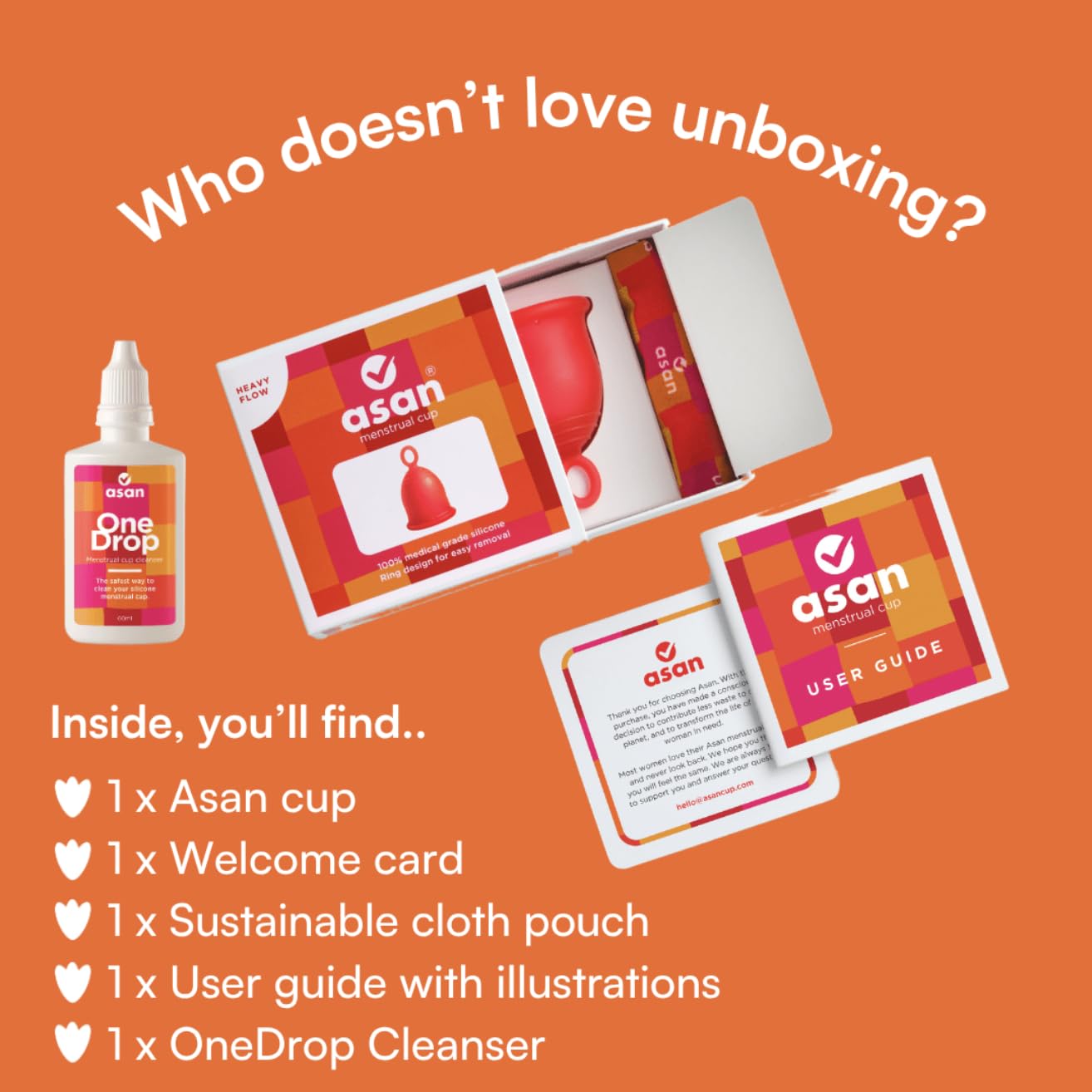 Asan menstrual cup (Light/medium flow) + OneDrop Cleanser Combo Pack | Easiest cup to insert & remove I Special ring design | Premium medical grade silicone I Designed in the USA 2