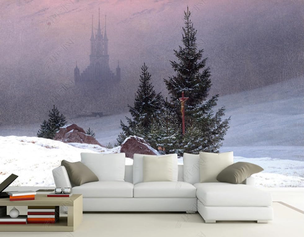 Papier peint intisse pin enneige de 150cm pour agrandir une piece sombre et petite