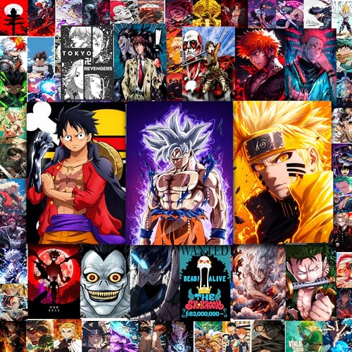 Image of Anime Wall Poster Set - 80 PCS Anime Posters Collection | 63 Small (6x4 in), 12 Medium (9x6 in), 5 Large (23.8x16.6 in) | 300 GSM Thick Premium Paper | Aesthetic Room Decor for Bedroom, Gaming Setup & Otaku Gifts