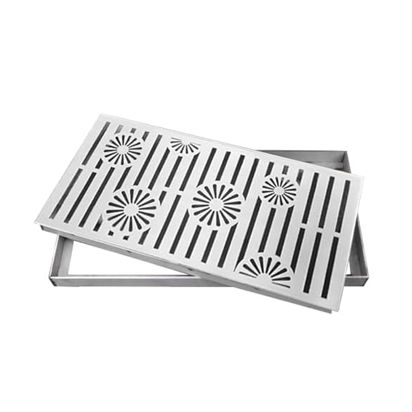 Grille de drainage pour jardin et terrasse en inox, couvercle rectangulaire robuste
