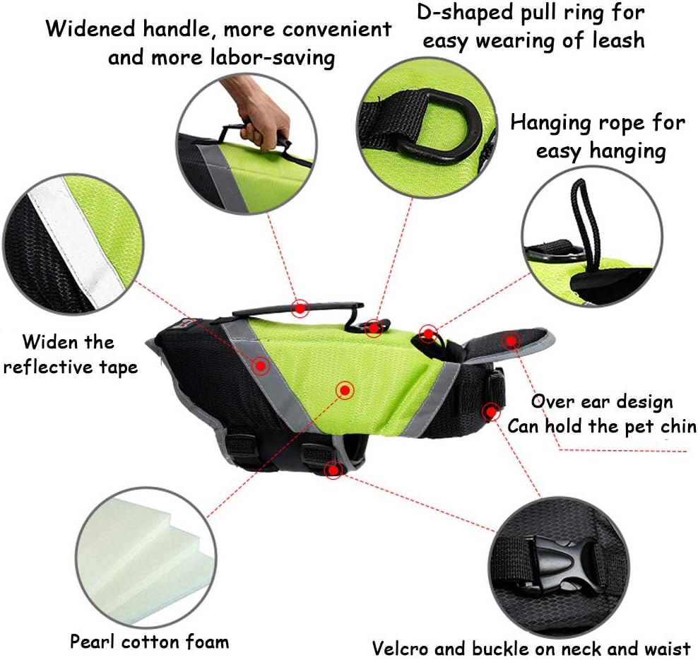 Dog Life Jackets Ripstop Safety Vest with Superior Buoyancy & Rescue Handle, Pet Floatation Vest Saver Swimsuit Lifesaver Preserver,Adjustable and Reflective