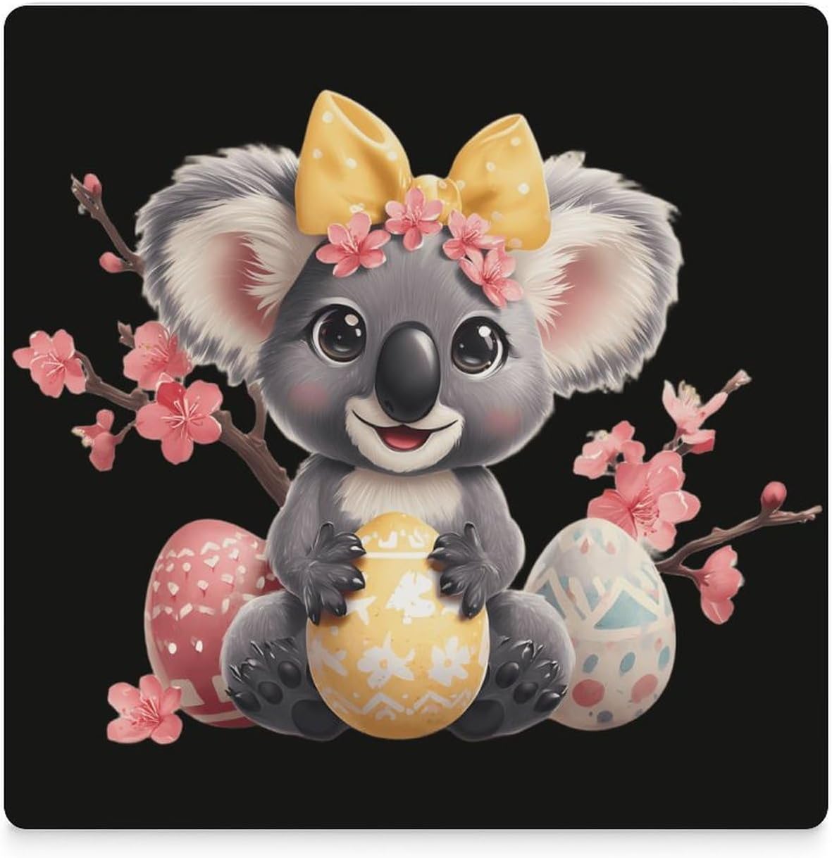 Easter Koala Coaster for Drinks Square Ceramic Table Coasters Stone Mat Crafts 4PCS Home Kitchen Decor