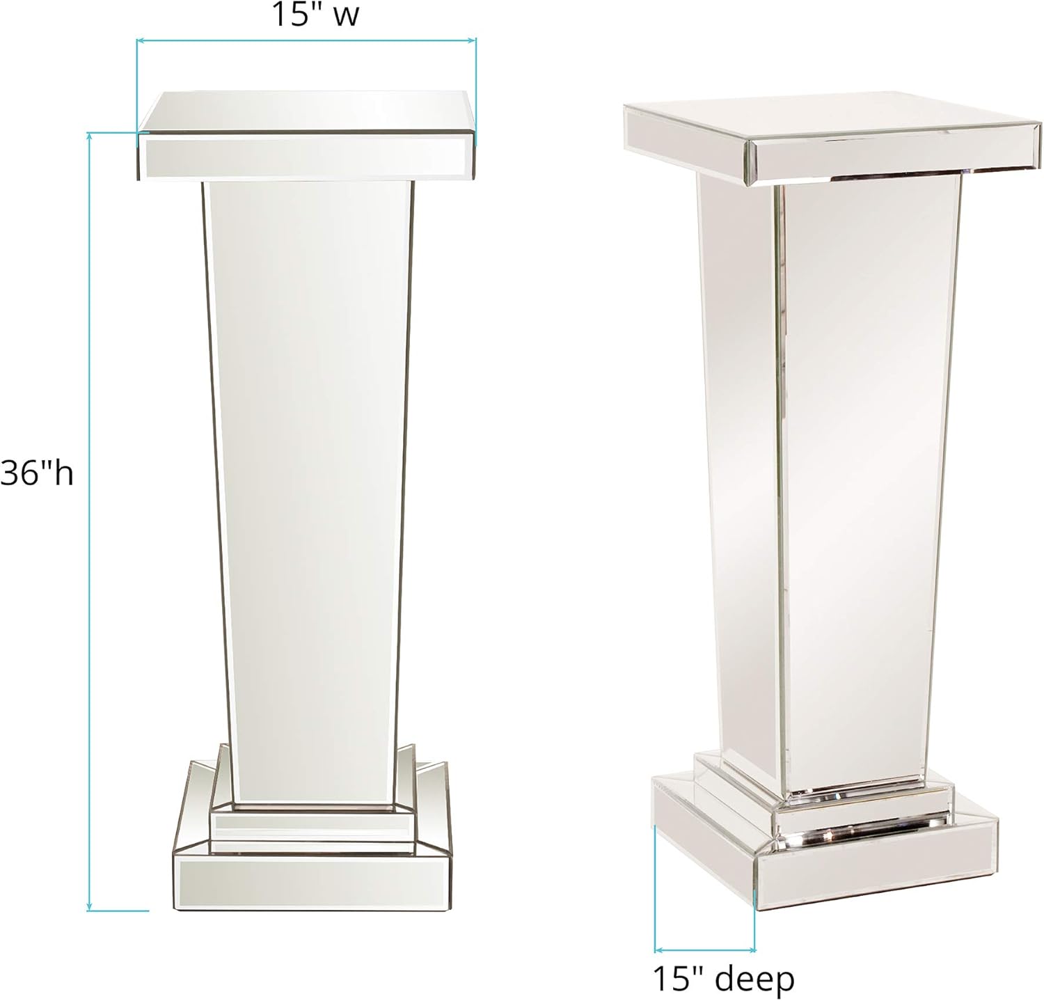 Howard Elliott Tapered Mirrored Pedestal Accent Table, Elegant Modern Bed Side Style, Mirrored Finish Design, for Bedroom, Entryway or for Any Room, 15 x 15 x 36 Inch, : Home & Kitchen