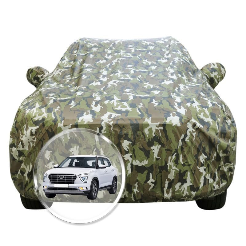 Image of NEODRIFT 'JungleTech' Car Cover for Hyundai Creta (Dolphin Antenna) (All Weather Protection, 100% Water-Resistant, Tailored Fit, Multi-Layered & Breathable Fabric) (Colour: Military)