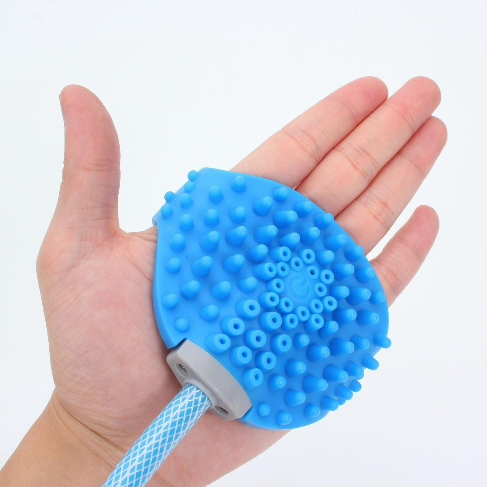 Cepillo de baño 2 en 1 para mascotas con rociador de ducha, nodos de masaje de silicona flexible, herramienta de lavado de mascotas con manguera universal y control de flujo de agua para perros y