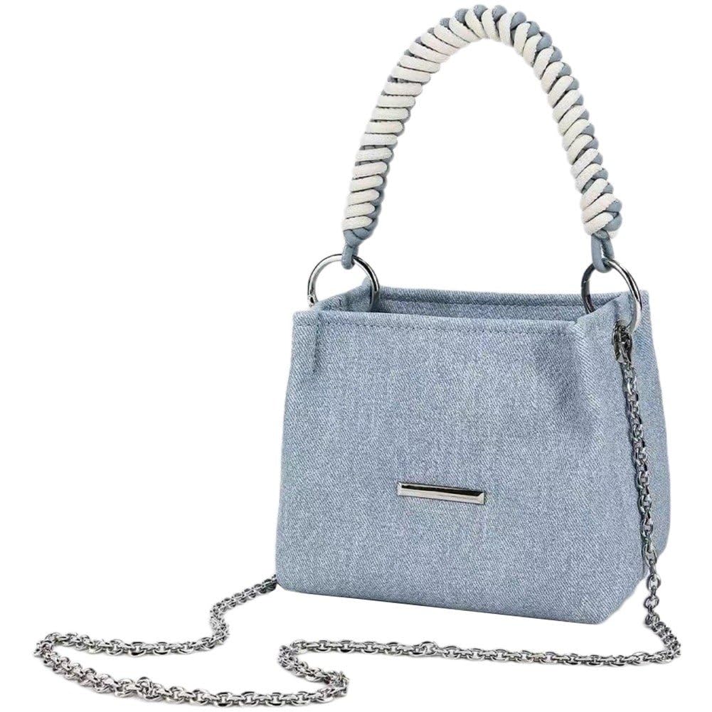 Sac seau en jean femme rétro avec bandoulière chaîne sac à main cabas