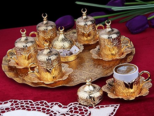 26 Pieces Ottoman Turkish Greek Arabic Coffee Espresso Guest Serving Cup Saucer Set,Gold