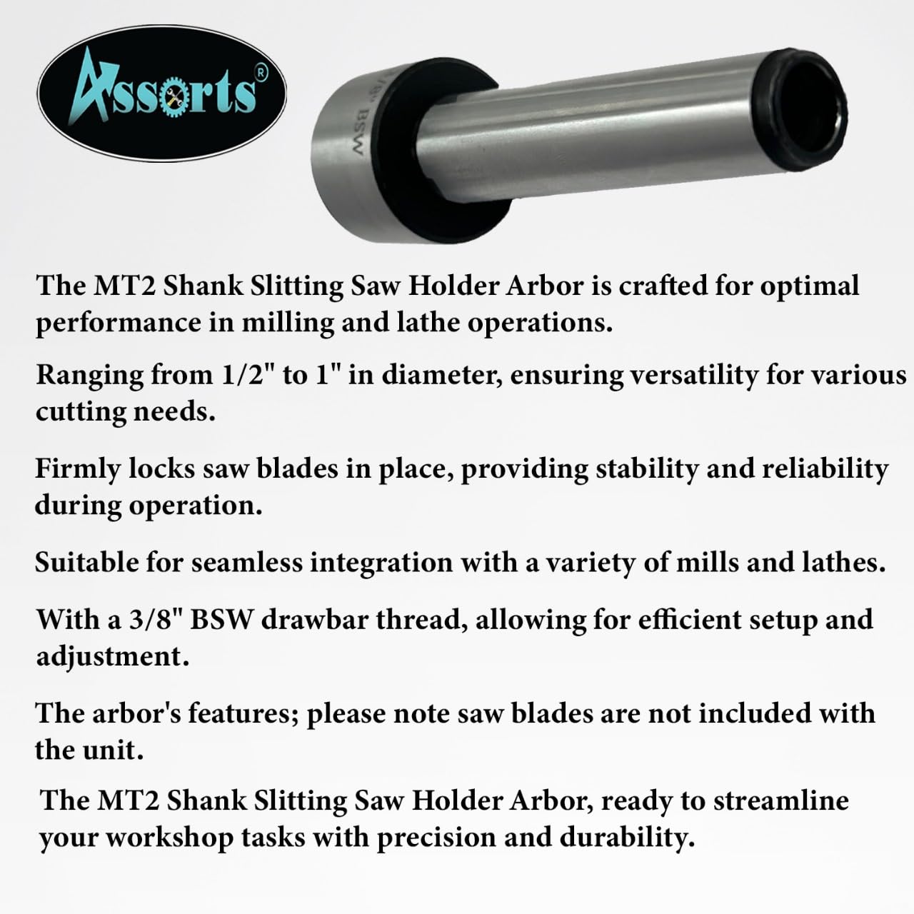 Slitting Saw Holder Arbor MT2 Shank for Slit Discs Milling Lathe Tools-3/8 BSW Drawbar