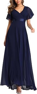 ECDAHICC Women's Evening Dresses Belt V-Neck High Waist A-line Chiffon Bridesmaid D…