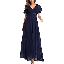 ECDAHICC Women's Evening Dresses Belt V-Neck High Waist A-line Chiffon Bridesmaid Dress Elegant Long Prom Dress
