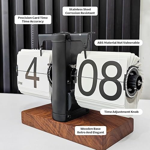 Miniatura 3 de Reloj de escritorio abatible (blanco madera), reloj de mesa retro vintage automático, gran número, mecánico, funciona con pilas, relojes internos