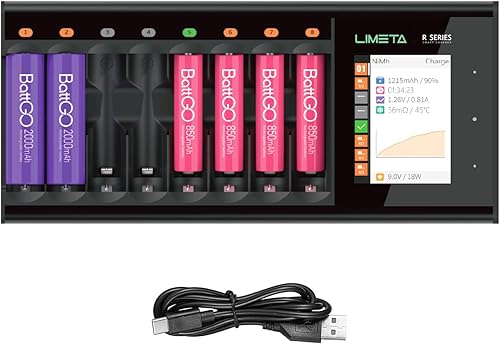 Cargador de batería universal batería N8 doméstica USB tipo C de 8 ranuras pantalla LCD recargable pilas AA AAA Li-lon LiHv Ni-MH Ni-Cd